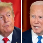 Getty Images Image shows US President Donald Trump on the left hand side, wearing a blue suit jacket, white shirt and red tie. On the right is Joe Biden wearing a blue suit jacket, white shirt and blue tie.