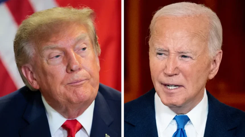Getty Images Image shows US President Donald Trump on the left hand side, wearing a blue suit jacket, white shirt and red tie. On the right is Joe Biden wearing a blue suit jacket, white shirt and blue tie.