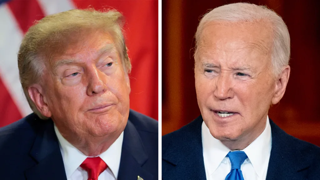Getty Images Image shows US President Donald Trump on the left hand side, wearing a blue suit jacket, white shirt and red tie. On the right is Joe Biden wearing a blue suit jacket, white shirt and blue tie.