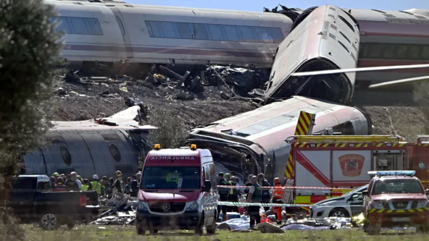 EPA Emergency services work at the site of a train crash between two high-speed units, a Renfe AVE train and an Iryo train around 150 km south of Madrid between Urda and Los Yebenes in the province of Toledo, on October 28, 2026.