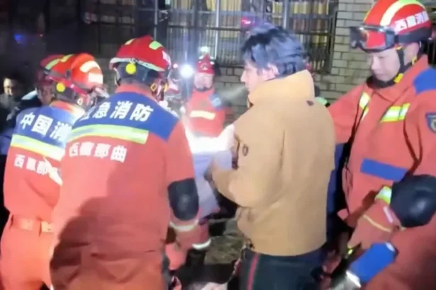 CCTV via Reuters Firefighters and residents seen helping victims of the earthquake trapped under rubble.