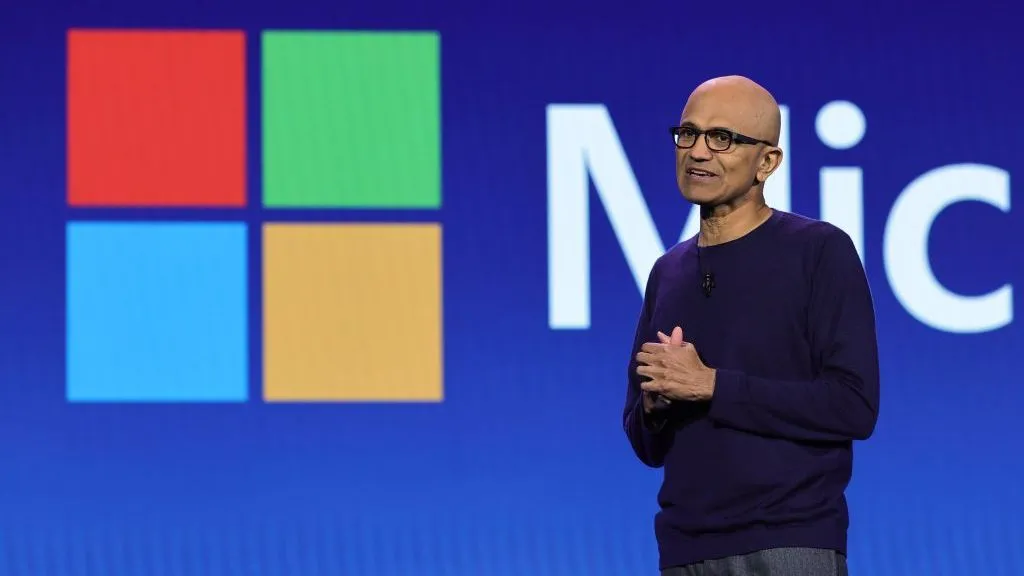 Getty Images Microsoft Chairman and CEO Satya Nadella speaks during a keynote address