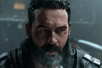 Activision A character from Call of Duty Modern Warfare 4. The soldier has short dark hair and a beard with scars above his left eye. He has a serious expression as snow falls behind him in a darkened backdrop.