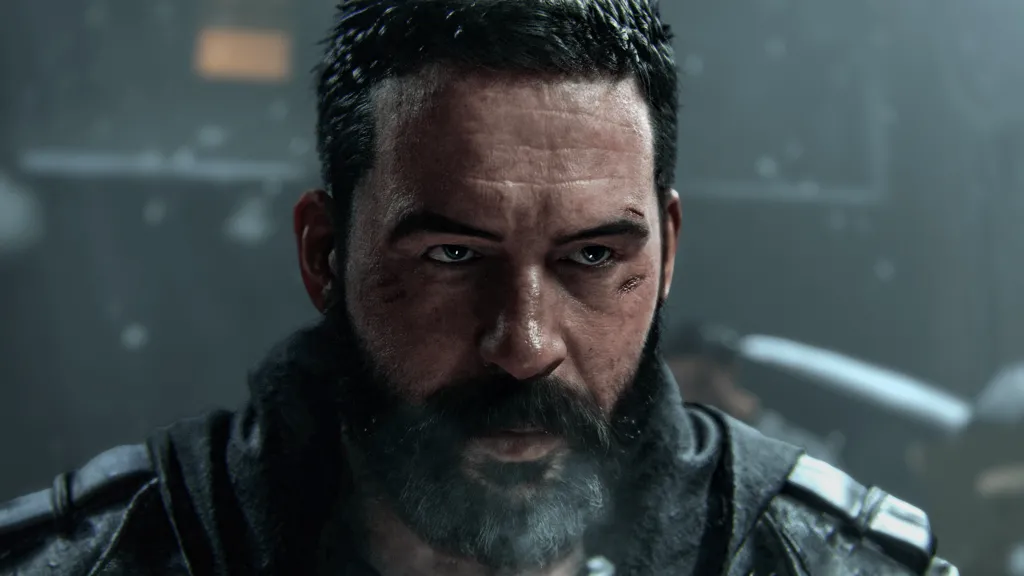 Activision A character from Call of Duty Modern Warfare 4. The soldier has short dark hair and a beard with scars above his left eye. He has a serious expression as snow falls behind him in a darkened backdrop.