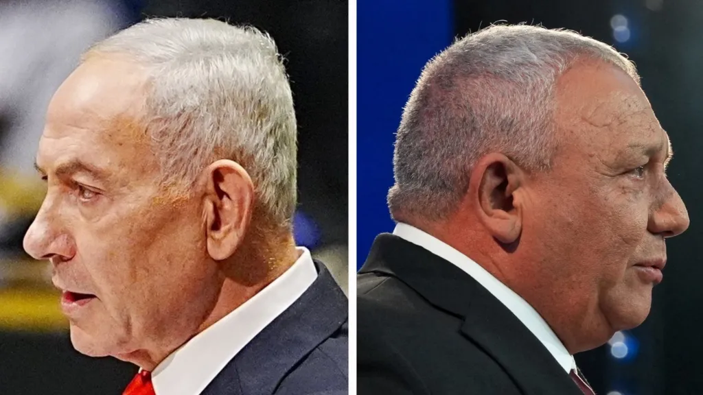 Anadolu via Getty Images and AFP via Getty Images A composite of Eisenkot and Netanyahu facing away from each other.