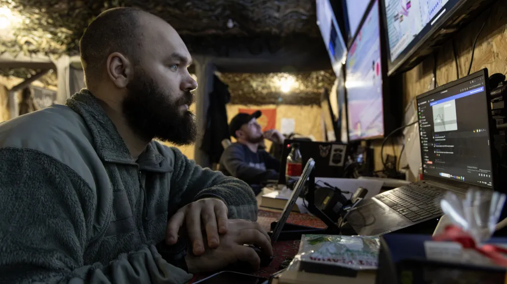 9c0d0c10-cf9a-11f1-b441-2b33b063138f-jpg Getty Images A close up of a Ukranian soldier surrounded by computer screens