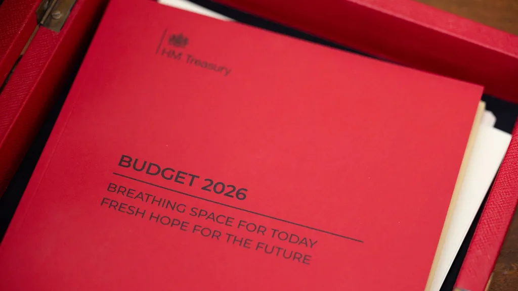 Kirsty O'Connor / HM Treasury The Budget 2026 cover, photographed in the No 11 office in Downing Street.