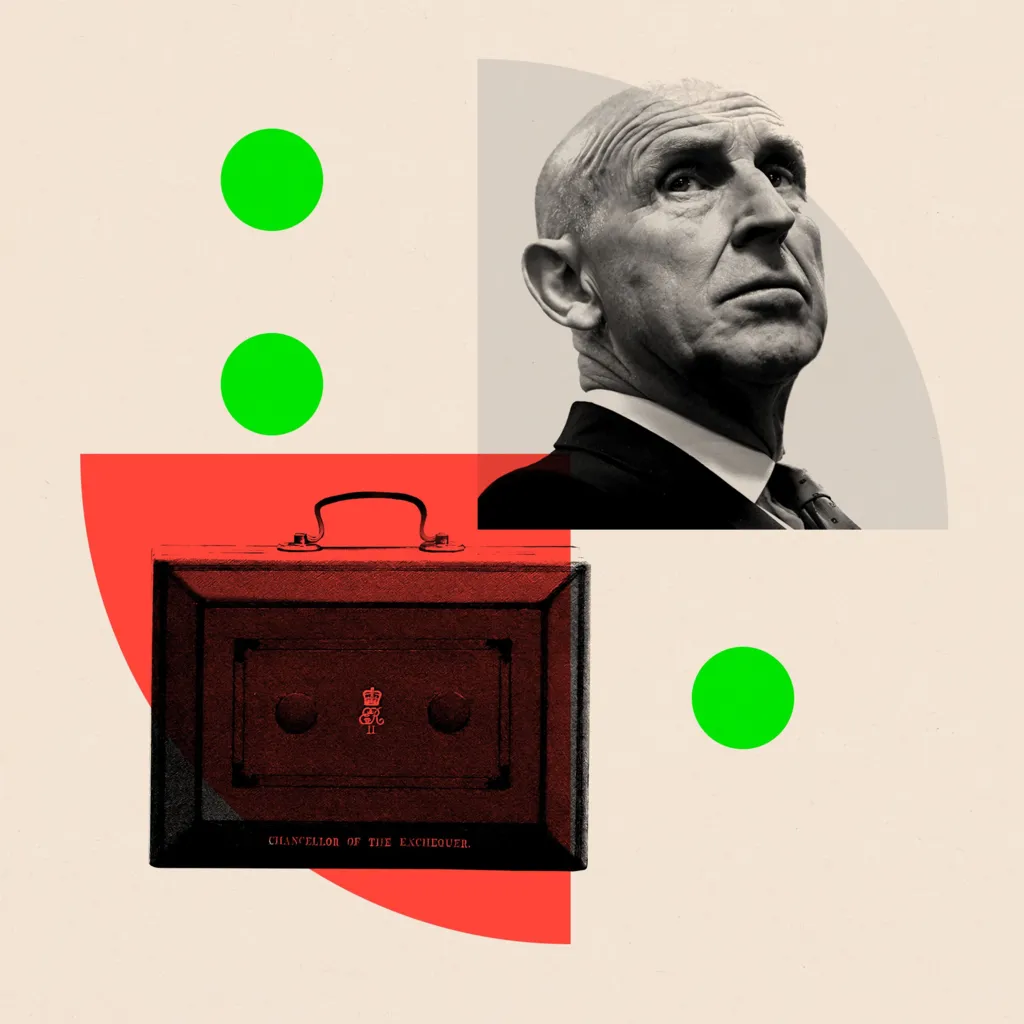 BBC A collage image featuring a budget box in the botoom left and chancellor John Healey in the top right