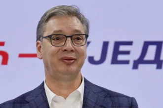EPA/Shutterstock Aleksandar Vučić makes a speech in Belgrade, conceding defeat in snap parliamentary elections. Photo: 27 October 2026