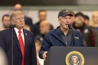 Getty Images Dan Sullivan and President Trump at a rally in Alaska.