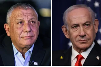 Reuters / Getty Images Two men wearing suits look ahead. It is Gadi Eisenkot and Benjamin Netanyahu in a composite image.