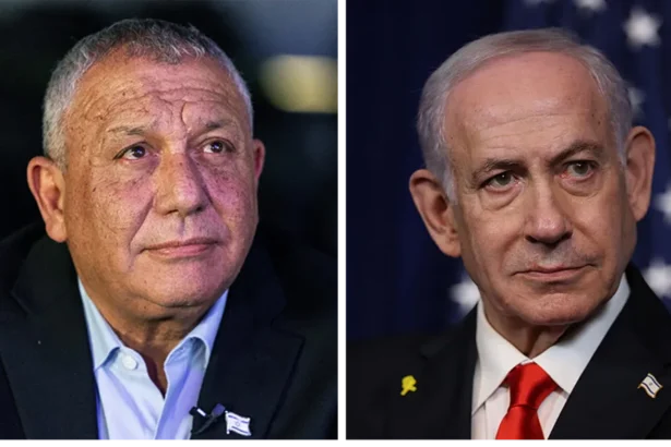 Reuters / Getty Images Two men wearing suits look ahead. It is Gadi Eisenkot and Benjamin Netanyahu in a composite image.