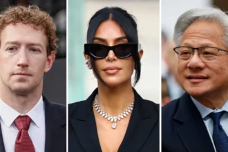 Reuters Meta head Mark Zuckerberg, Skims cofounder and reality television star Kim Kardashian and Nvidia CEO Jensen Huang in side by side photos